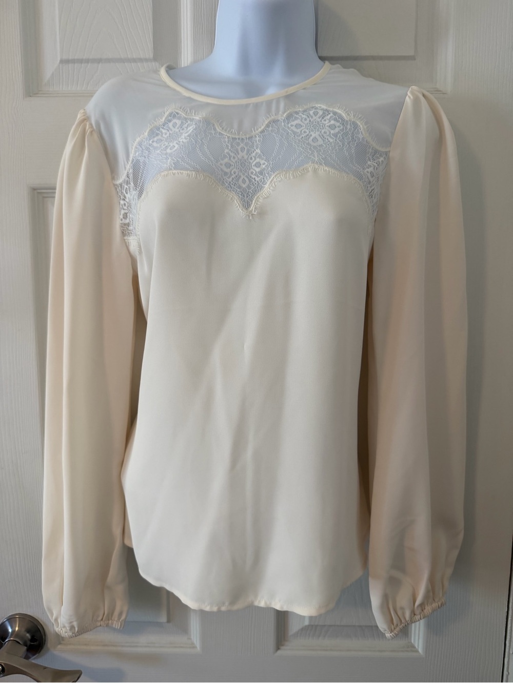 Express Cream Lace Yoke Long Sleeve Blouse